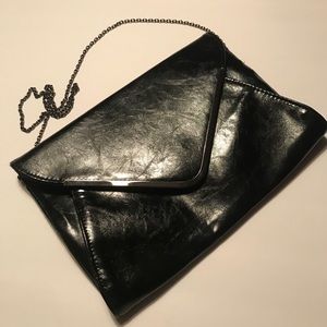 JNB Black Leather Clutch Envelope with Chain